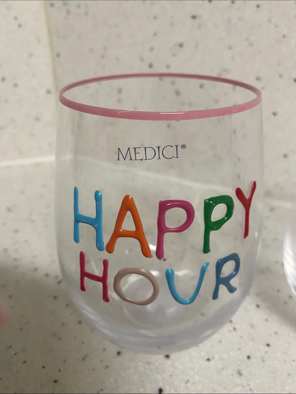NWT.  Medici, “Happy Hour” Multicolor Stemless Wine Glass (Set of 2)